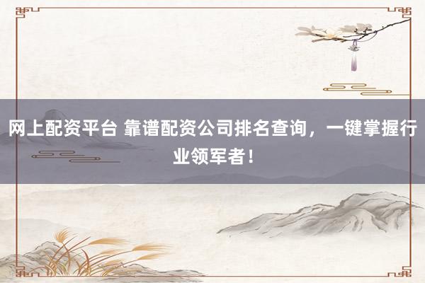 网上配资平台 靠谱配资公司排名查询，一键掌握行业领军者！