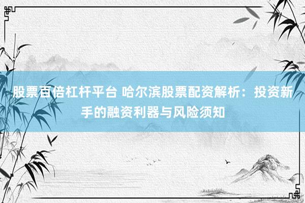 股票百倍杠杆平台 哈尔滨股票配资解析：投资新手的融资利器与风险须知