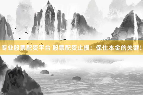 专业股票配资平台 股票配资止损：保住本金的关键！