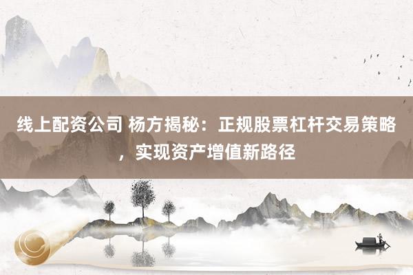 线上配资公司 杨方揭秘：正规股票杠杆交易策略，实现资产增值新路径