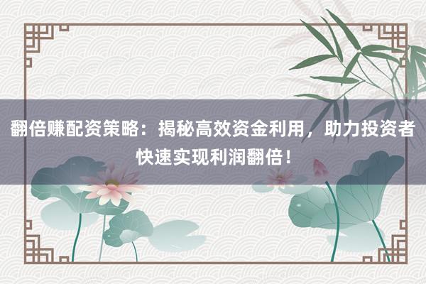 翻倍赚配资策略：揭秘高效资金利用，助力投资者快速实现利润翻倍！