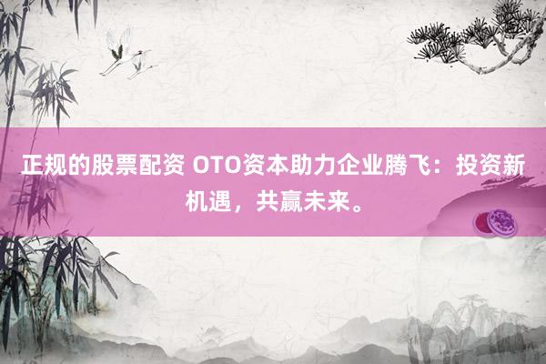 正规的股票配资 OTO资本助力企业腾飞：投资新机遇，共赢未来。